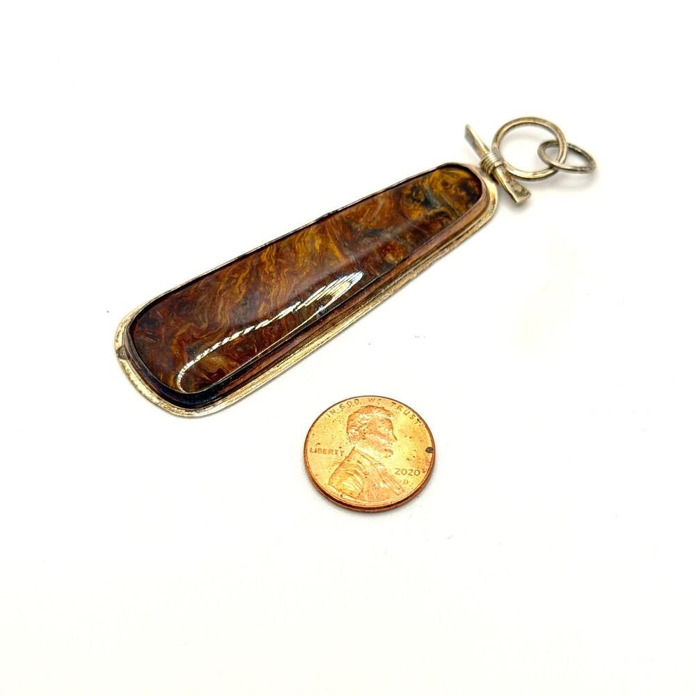 Vintage 90s Pietersite Sterling Silver Tapered Statement Slide Pendant